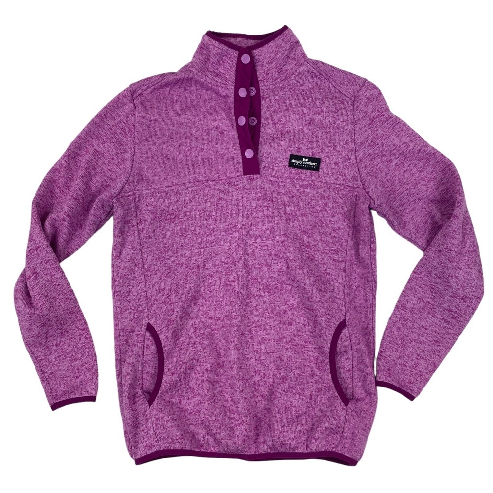 Simply Southern Snap Mock Neck Pullover Sweatshirt Purple/Pink Sz S Fleece Lined